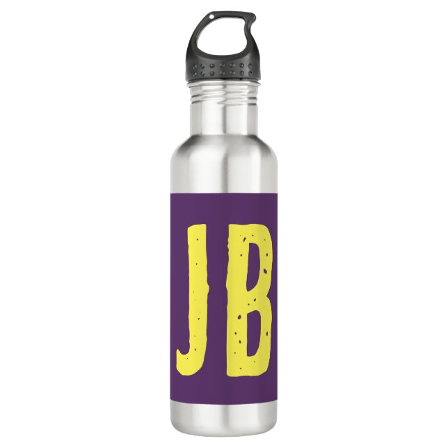 Monogram Initial Letters Indigo Yellow Minimalist Stainless Steel Water Bottle (Front)