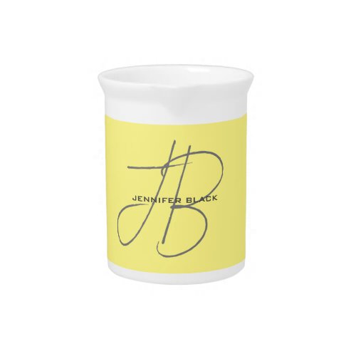 Monogram Initial Letters Light Yellow Modern Beverage Pitcher