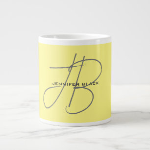 Monogram Initial Letters Light Yellow Modern Giant Coffee Mug