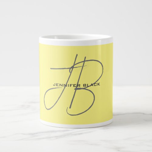 Monogram Initial Letters Light Yellow Modern Giant Coffee Mug