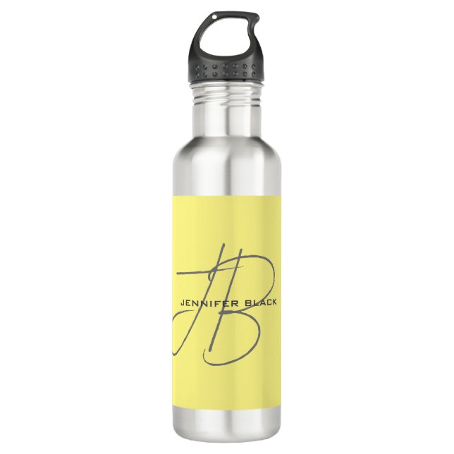 Monogram Initial Letters Light Yellow Modern Stainless Steel Water Bottle (Front)