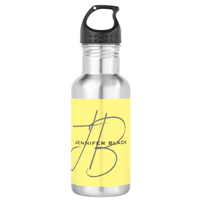 Monogram Initial Letters Light Yellow Modern Stainless Steel Water Bottle (Front)