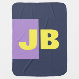 Monogram Initial Letters Navy Blue Indigo Yellow Baby Blanket