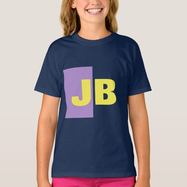 Monogram Initial Letters Navy Blue Indigo Yellow T-Shirt (Front)
