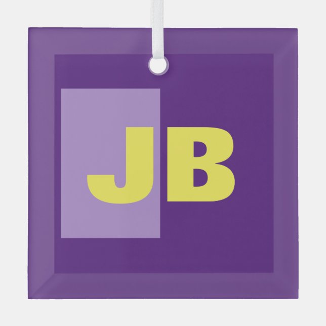 Monogram Initial Letters Purple Yellow Glass Ornament (Front)