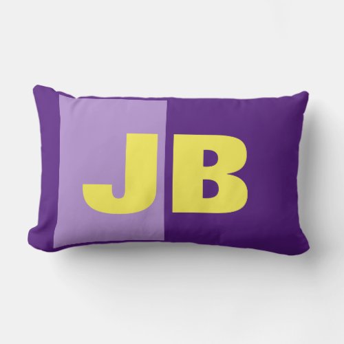 Monogram Initial Letters Purple Yellow Lumbar Pillow