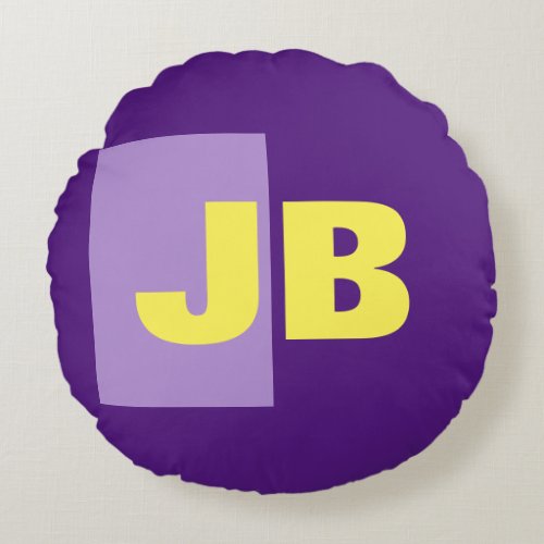 Monogram Initial Letters Purple Yellow Round Pillow