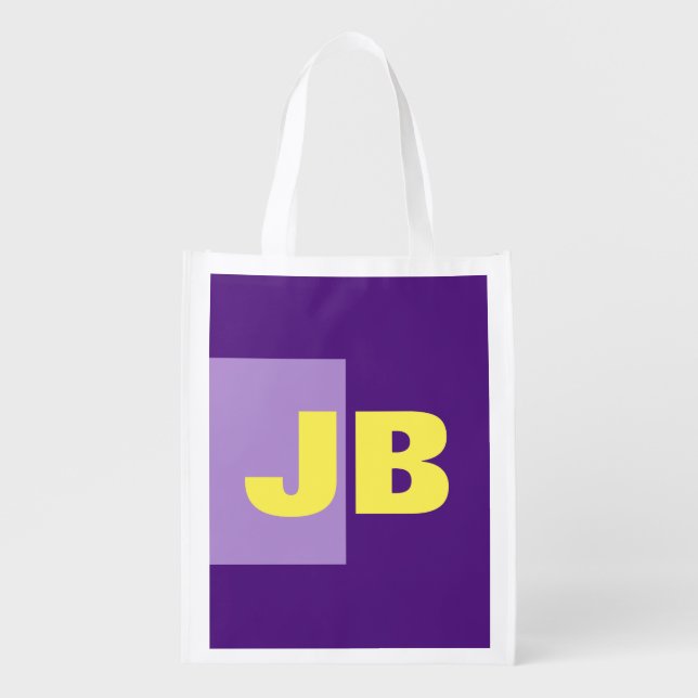 Monogram Initial Letters Purple Yellow White Grocery Bag (Front)