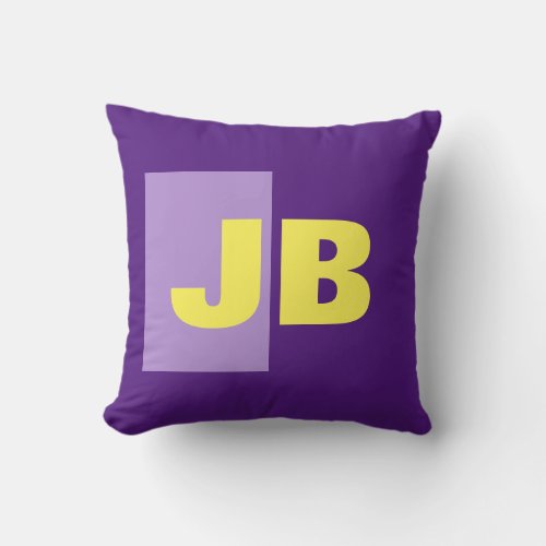 Monogram Initial Letters Purple Yellow White Throw Pillow