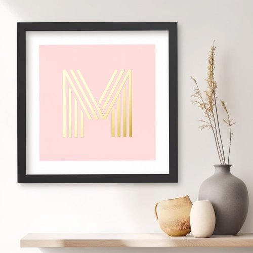 Monogram initial light blush pink background foil prints
