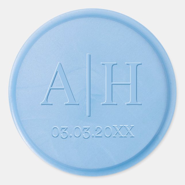 Monogram Initial Linen Blue Wax Seal Sticker (Front)