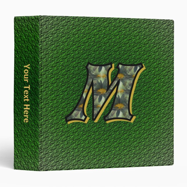 Monogram Initial M Daisies Floral Art Personalized Binder (Front/Spine)