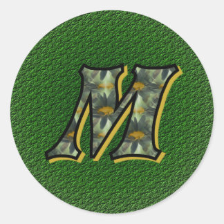 Monogram Initial M Daisies Flower Art Classic Round Sticker