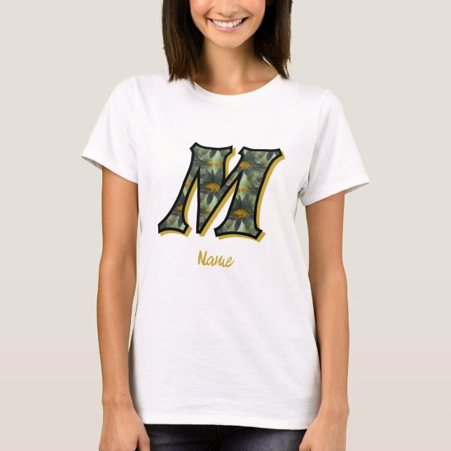 Monogram Initial M Daisy Flower Art Personalized T-Shirt (Front)