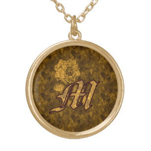 Monogram Initial M Elegant Gold Peony Flower Plated Necklace