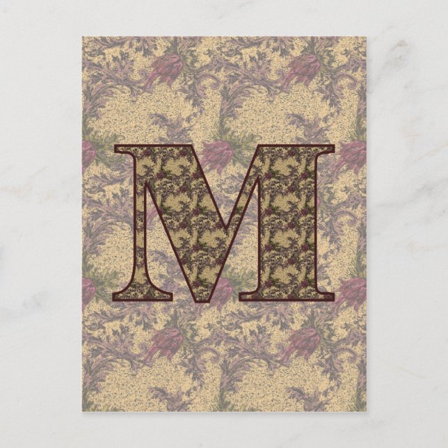 Monogram Initial M Elegant Vintage Floral  Postcard (Front)