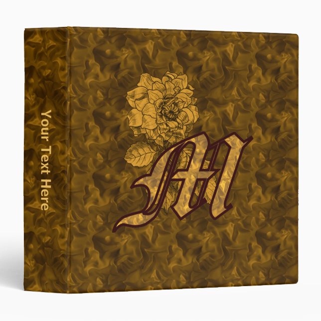 Monogram Initial M Gold Satin Peony Personalized Binder (Front/Spine)