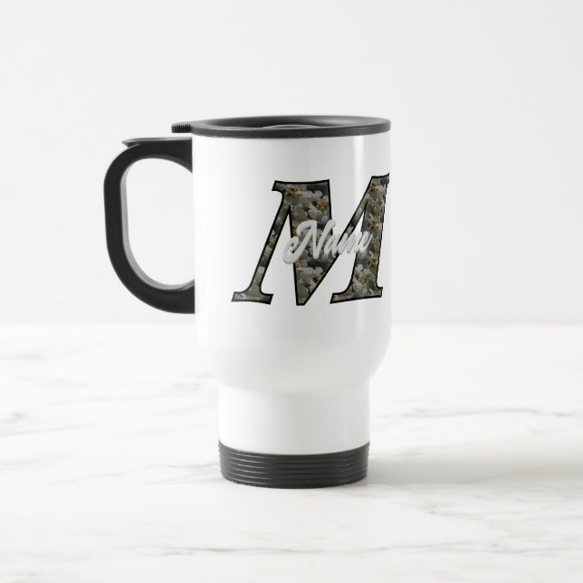 Monogram Initial M Hydrangea Flowers Personalized Travel Mug (Left)