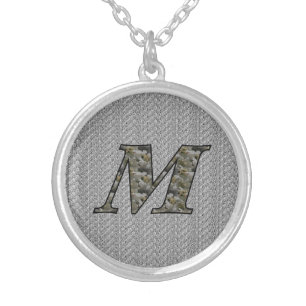 Monogram Initial M Hydrangea Flowers Silver Plated Necklace