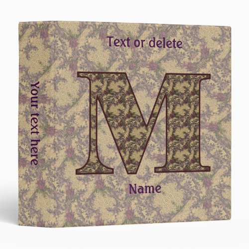 Monogram Initial M Vintage Floral Personalized 3 Ring Binder