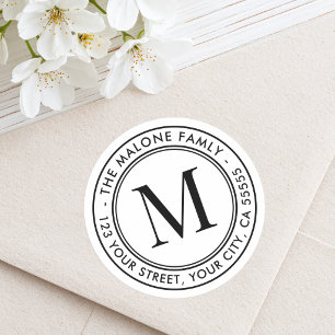 Monogram initial minimal white return address classic round sticker