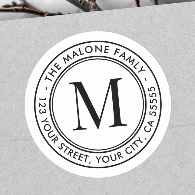 Monogram initial minimal white return address classic round sticker (Monogram initial minimal white return address classic round sticker)