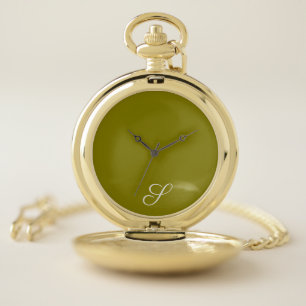 Monogram initial minimalist sage green pocket watch