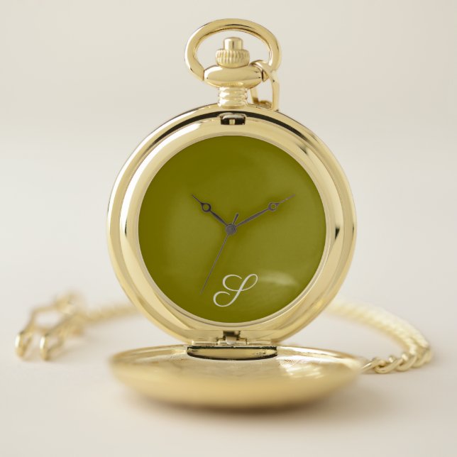 Monogram initial minimalist sage green  pocket watch (Inside)