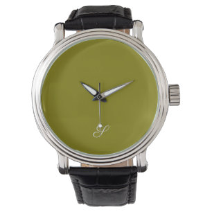 Monogram initial minimalist sage green watch