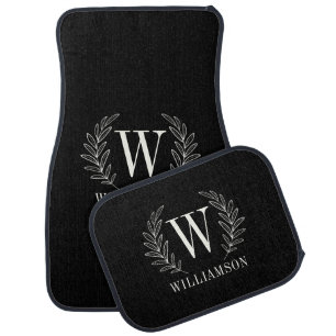 Monogram Initial Modern Black White Auto Car Floor Mat