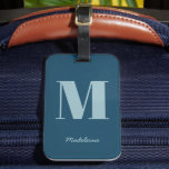 Monogram Initial Modern Blue Minimal Name Luggage Tag<br><div class="desc">Monogram Initial Modern Bold Blue Minimal Script Name Luggage Tag</div>