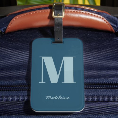 Monogram Initial Modern Blue Minimal Name Luggage Tag