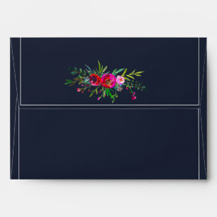 Monogram Initial Modern Blue Navy Floral Wedding Envelope