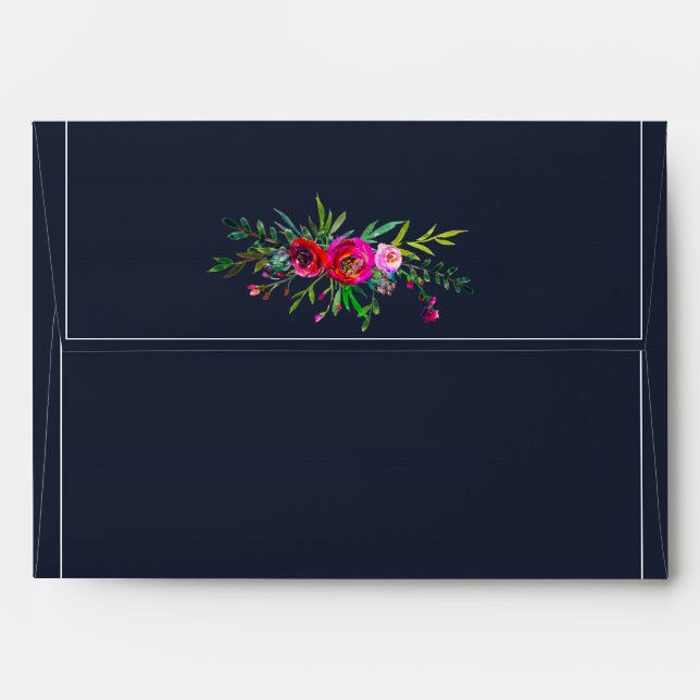 Monogram Initial Modern Blue Navy Floral Wedding Envelope (Back (Top Flap))
