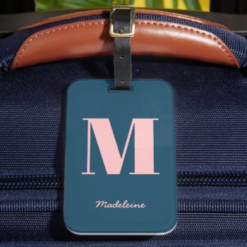 Monogram Initial Modern Blue Pink Minimal Name Luggage Tag by oak_and_turner at Zazzle