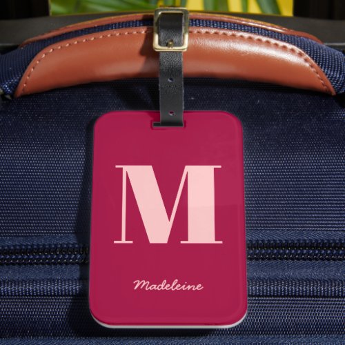 Monogram Initial Modern Bold Pink Minimal Name Luggage Tag