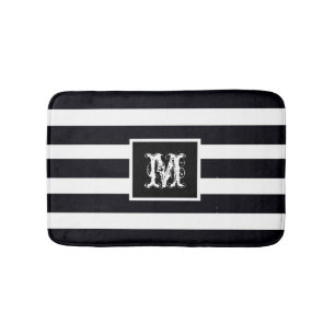 Monogram Initial Modern Classic Black And White Bath Mat