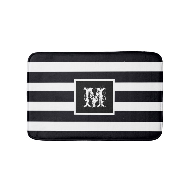 Monogram Initial Modern Classic Black And White Bath Mat (Front)