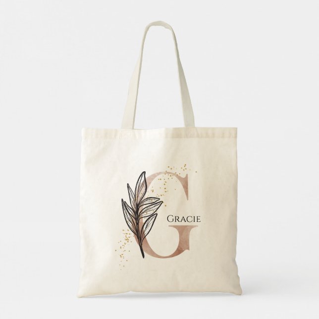 Monogram Initial Modern Letter G Boho Personalized Tote Bag (Back)