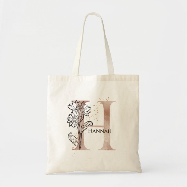 Monogram Initial Modern Letter H Boho Personalized Tote Bag (Front)