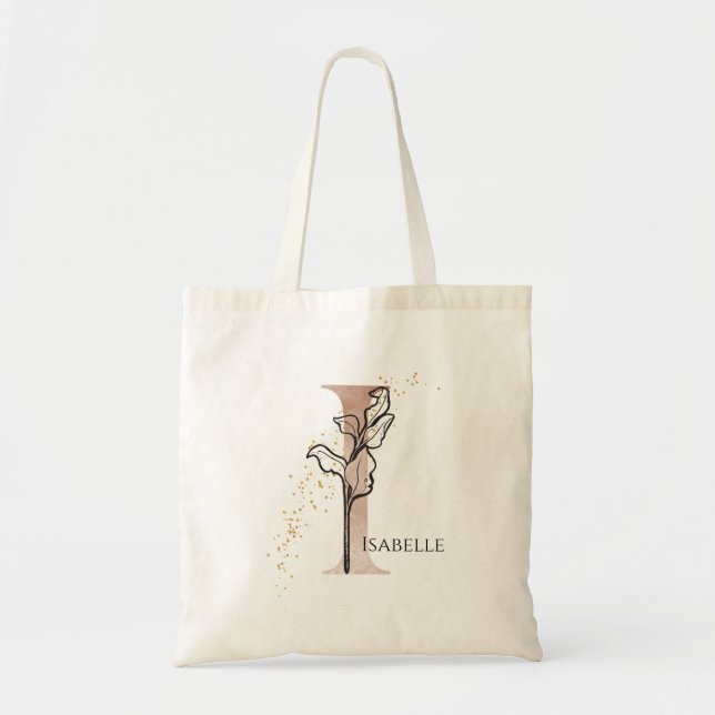 Monogram Initial Modern Letter I Boho Personalized Tote Bag (Front)