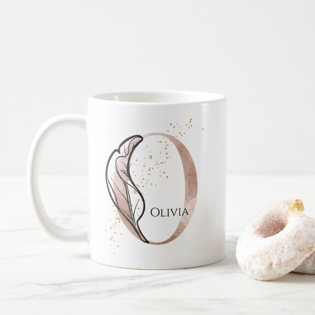 Monogram Initial Modern Letter O Boho Personalized Coffee Mug (With Donut)