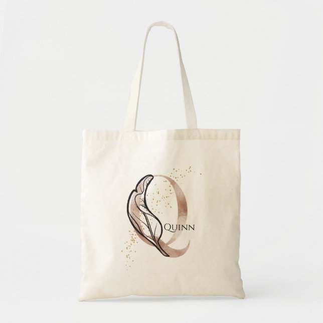 Monogram Initial Modern Letter Q Boho Personalized Tote Bag (Front)