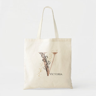 Monogram Initial Modern Letter V Boho Personalized Tote Bag