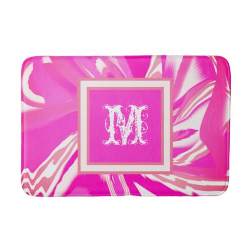 Monogram Initial Modern Pink Design Chic  Bath Mat