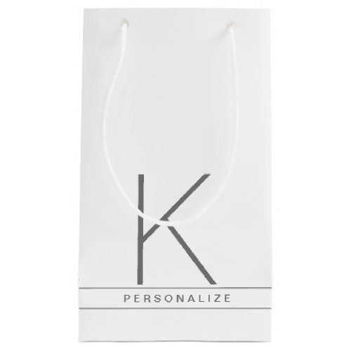 Monogram Initial Modern Simple Name White Small Gift Bag