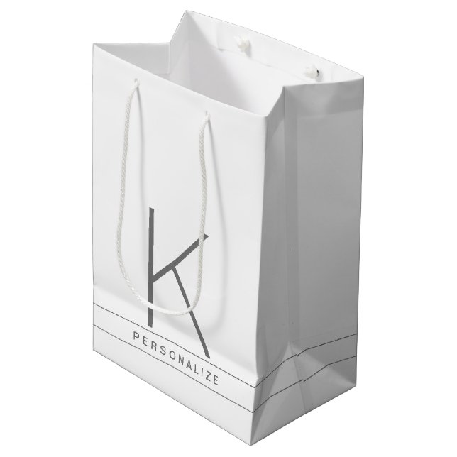 Monogram Initial Modern Simple White Name Medium Gift Bag (Front Angled)