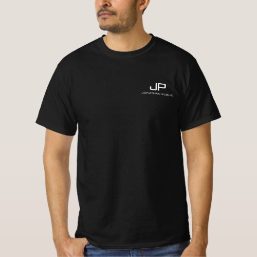 Monogram Initial Modern Template Mens Black Names T_Shirt
