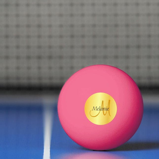 Monogram Initial Modern Trendy Template Pink Gold Ping Pong Ball (Net)