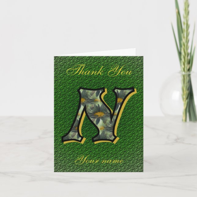Monogram Initial N Daisies Art Personalized Letterpress Thank You Card (Front)